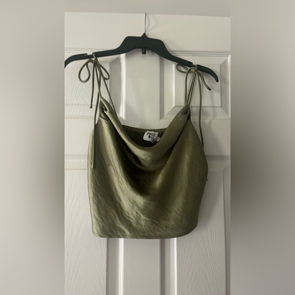 Princess Polly Green Satin Tie Top